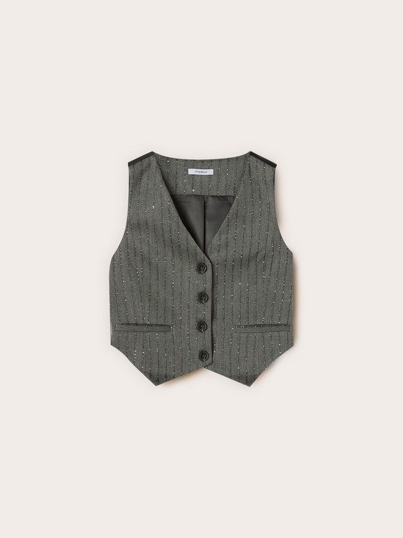 Weste mit Nadelstreifen-Muster und Pailletten