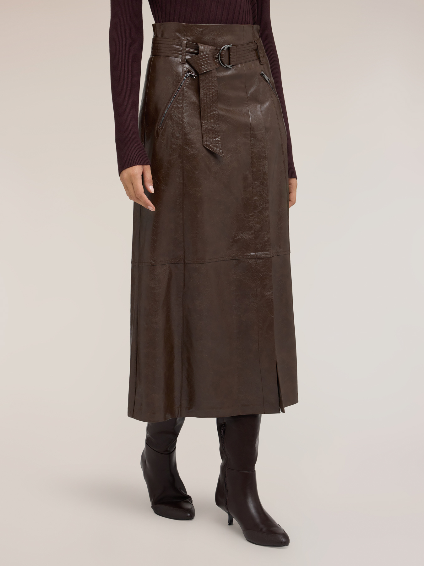 Midi A-line skirt in coated fabric image number 2