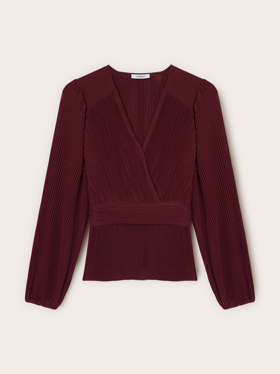 Pleated georgette blouse with V-neck
