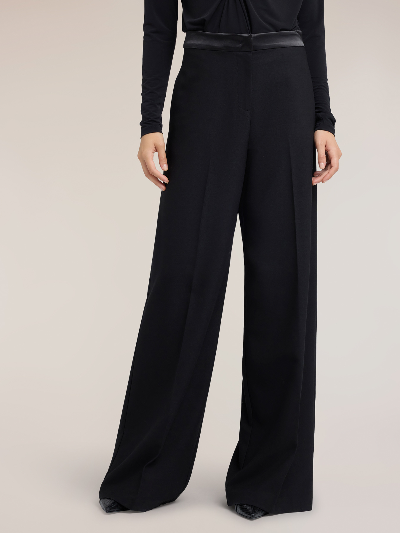 Palazzo pants in cady with satin inserts image number 2
