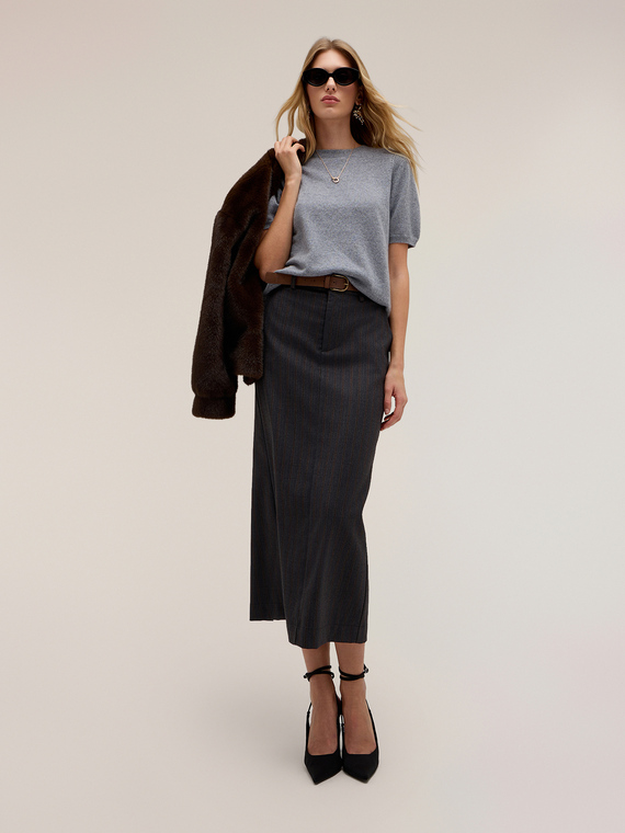 Pinstriped pencil skirt with belt
