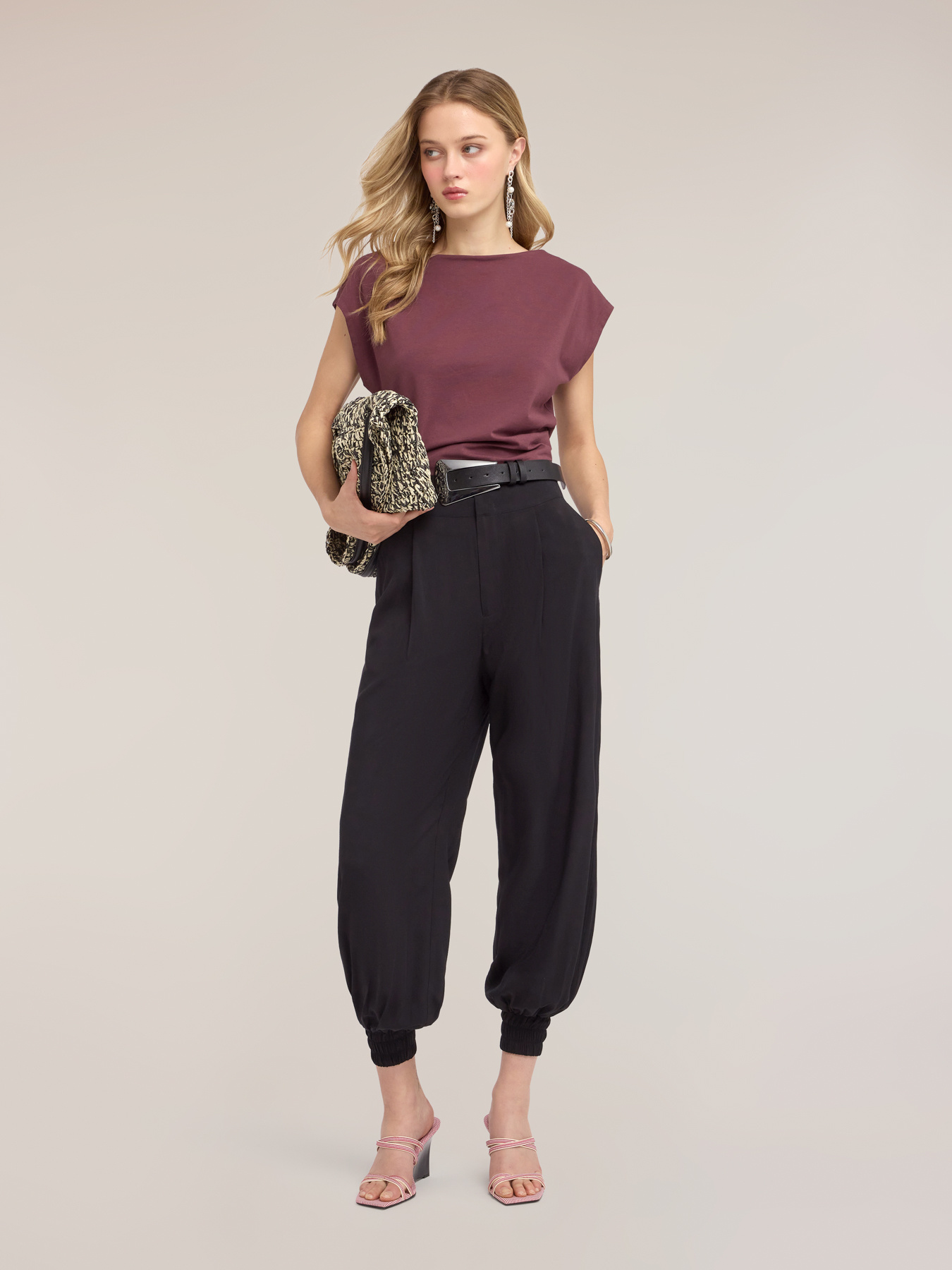 Pantalon en viscose avec poignets au bas image number 0