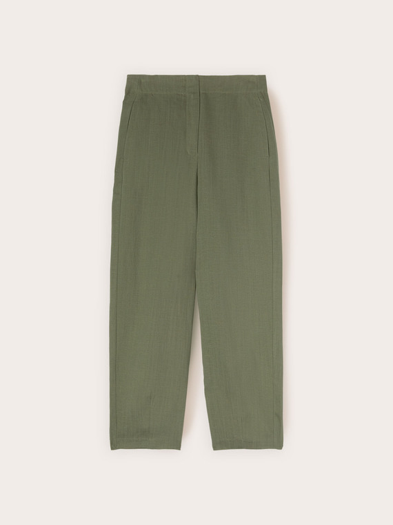 Pleated linen blend trousers with cuffs
