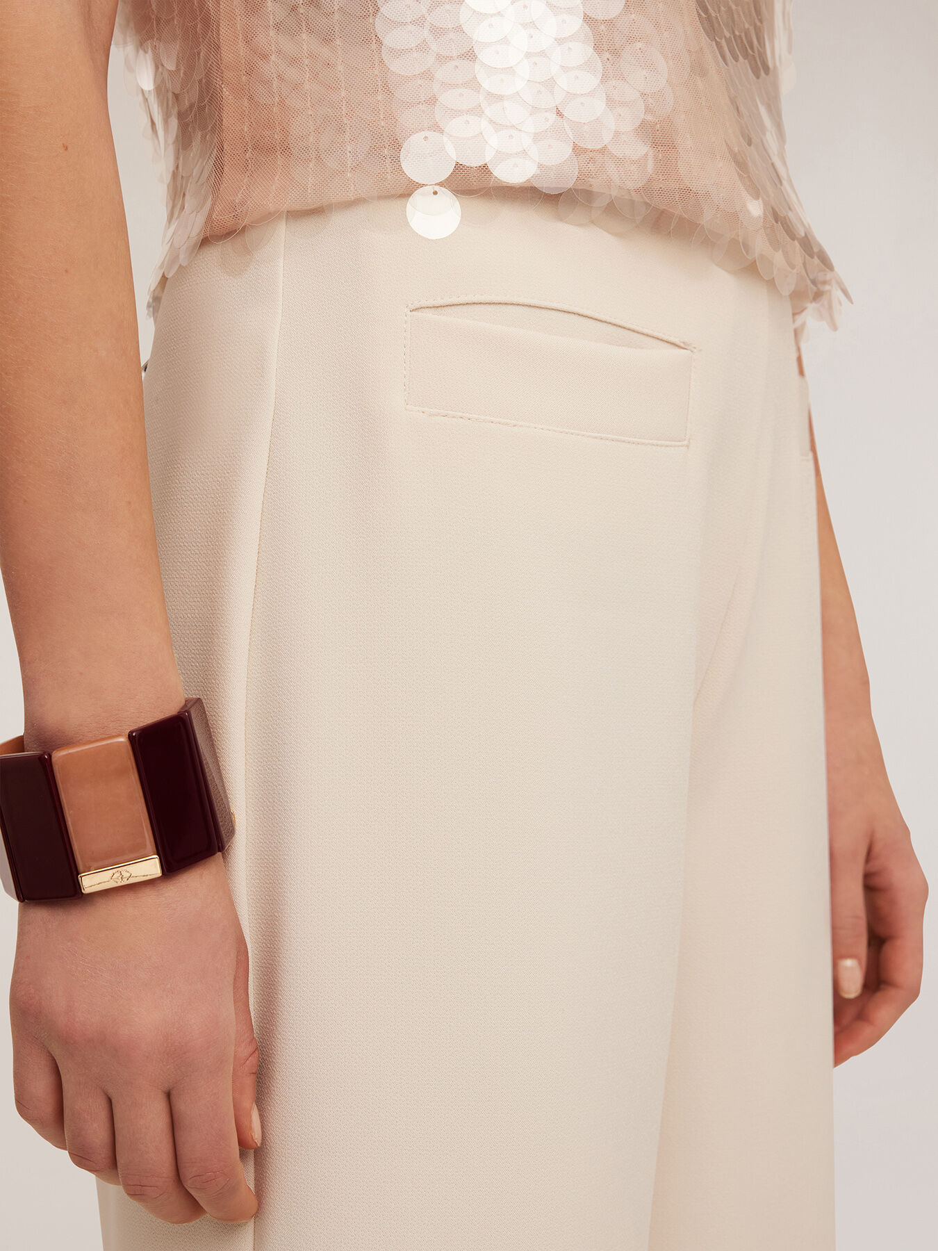 Pantaloni palazzo a vita alta in tessuto cr&ecirc;pe image number 3