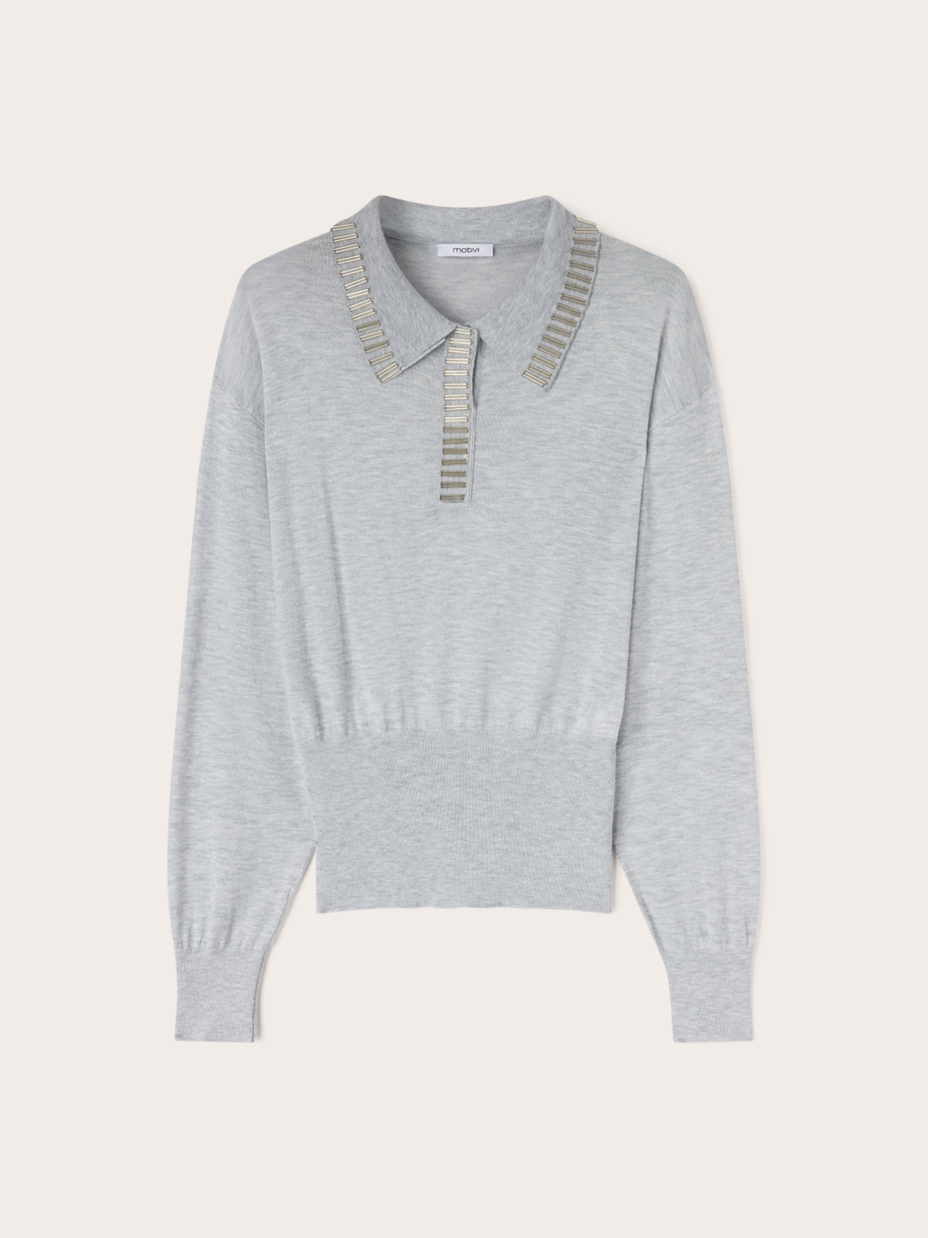 Wool blend polo sweater with ribbed trims image number 4