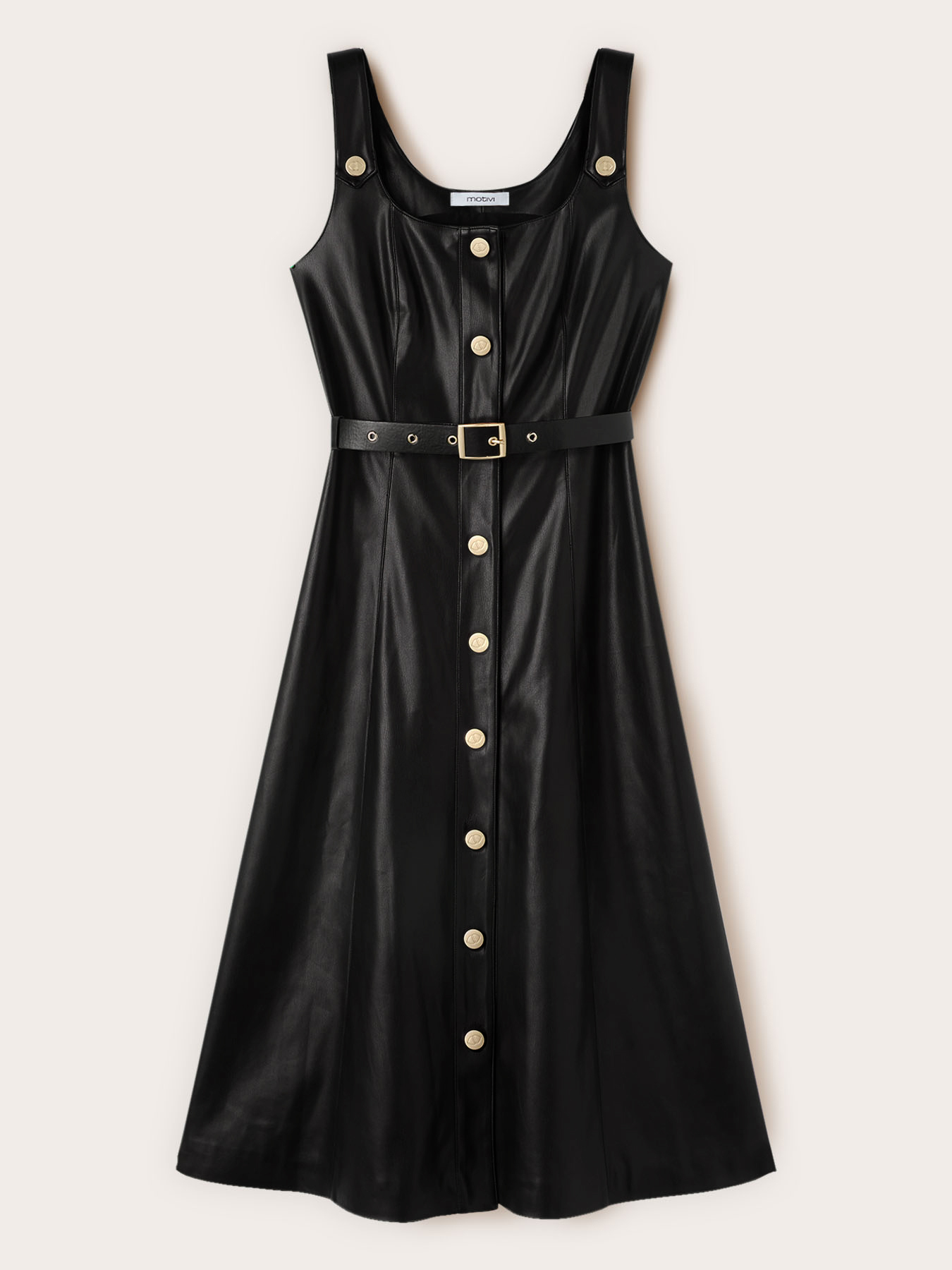 Flare dress with belt in coated fabric image number 4
